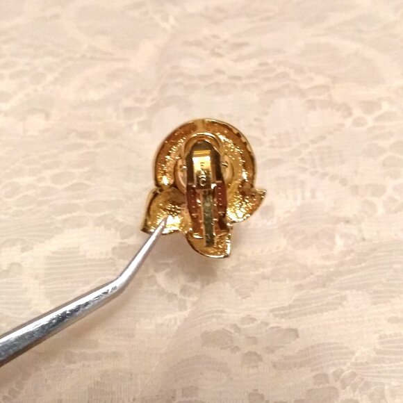 Vintage White Pearl Clear Cubic Zirconia Gold Tone Earrings Pendant - Picture 15 of 16